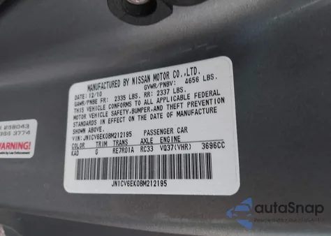 2011 Infiniti G37 Journey from USA, damaged, VIN JN1CV6EK0BM212195